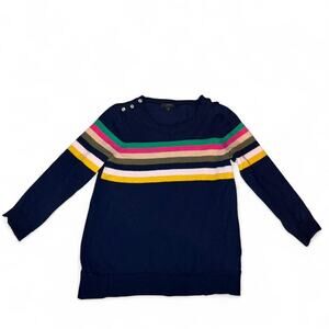 J.Crew Navy Merino Wool Striped Sweater – Size Small